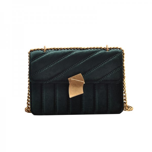 Gold Velvet Lock Shoulder Crossbody Bag